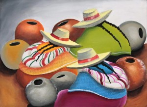 Gossipy Women #1, part of the Cusco Legend series. Three Dimensional Acrylic Painting on Wood.