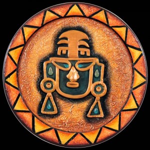 Sipan Master, part of the Ancient Peru. Three Dimensional Acrylic Painting on Wood.