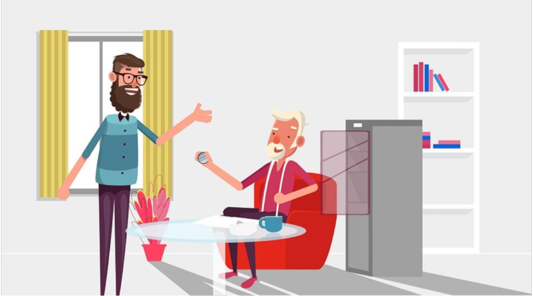 An animated scene of two people An animated videos scene